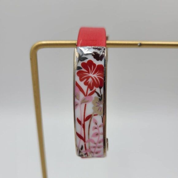 Bernaraud Limoges Porcelain Red Floral Red Leather Bracelet NWOT! - Picture 6 of 11
